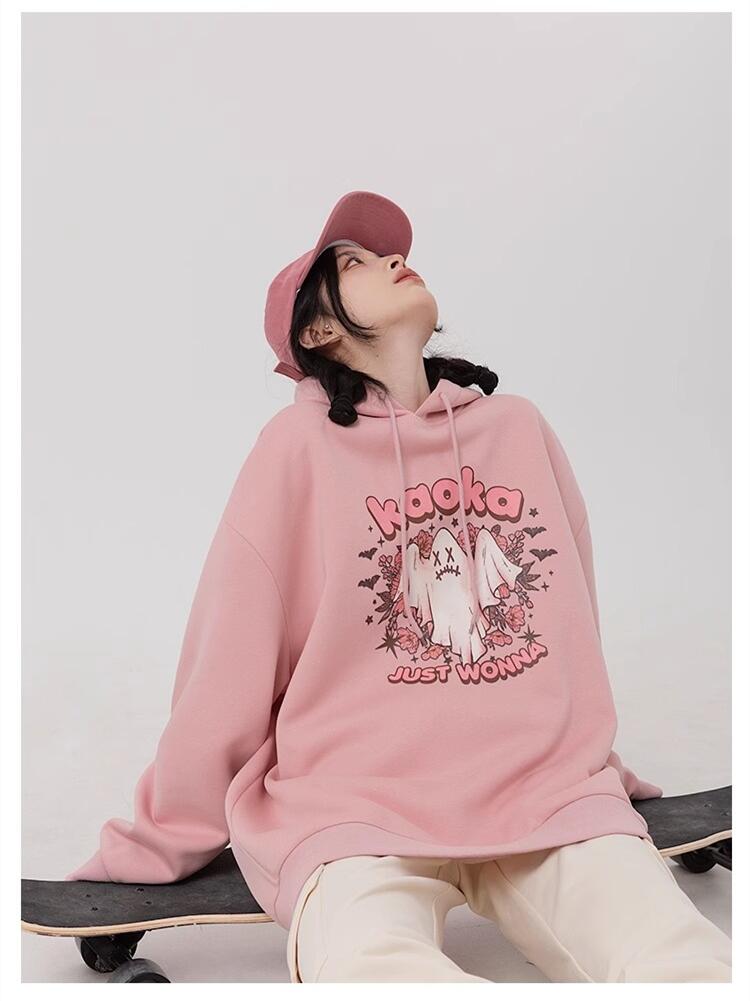 Official picture of Chinese cotton composite thin 310g/plus velvet 410g autumn and winter sweatshirt for women with print
