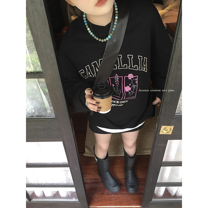 官圖 華棉複合薄款310克/加絨410克 秋冬裝衛衣女印花寬鬆大碼