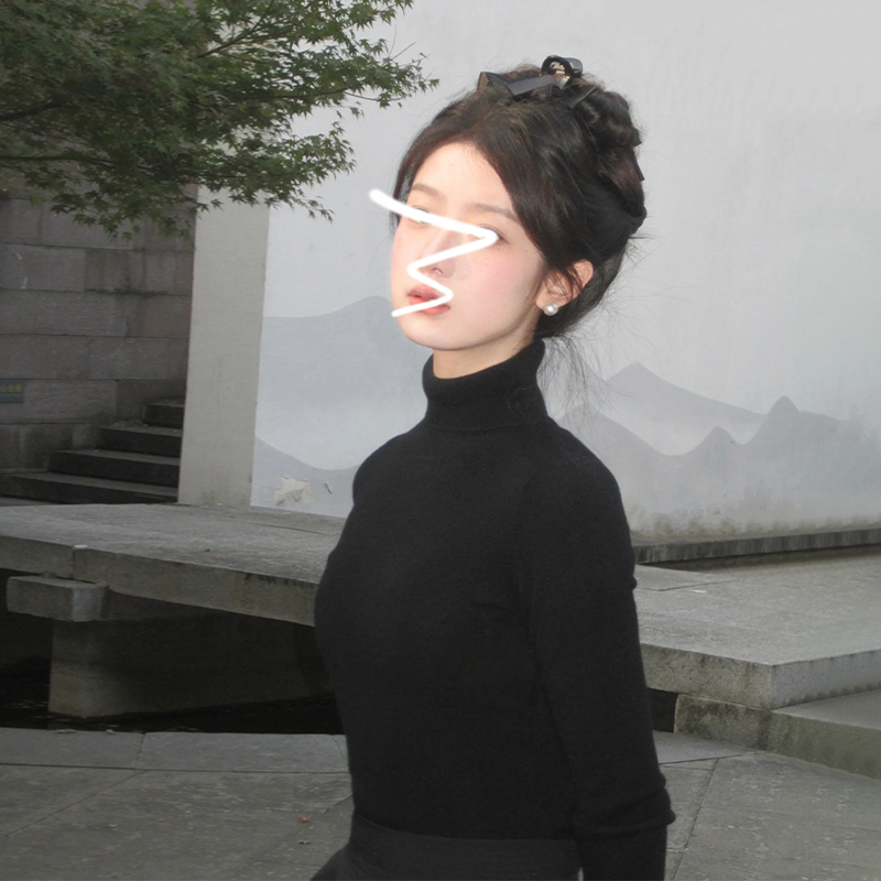 黑色高領毛衣打底衫內搭女秋冬高級感2023新款修身顯瘦針織衫上衣