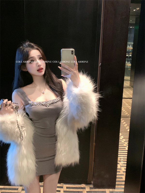 實拍  重工鑲鑽辣妹包臀收腰背心吊帶連衣裙