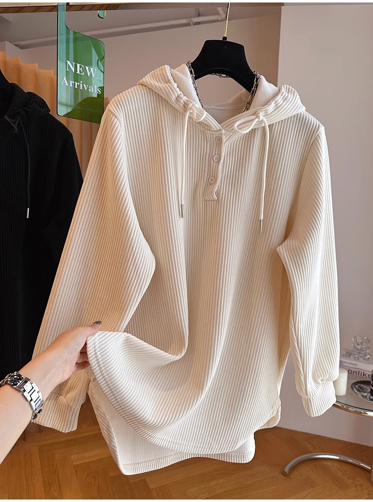 Original workmanship, Korean design, niche loose, lazy style hooded sweatshirt for women, autumn and winter bottoming shirt, trendy top