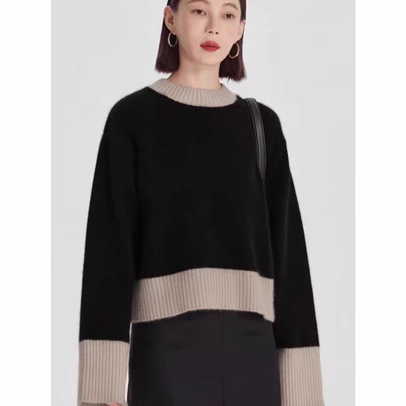 撞色小眾洋氣內搭毛衣打底衫女秋冬高級感2023新款針織衫短款上衣