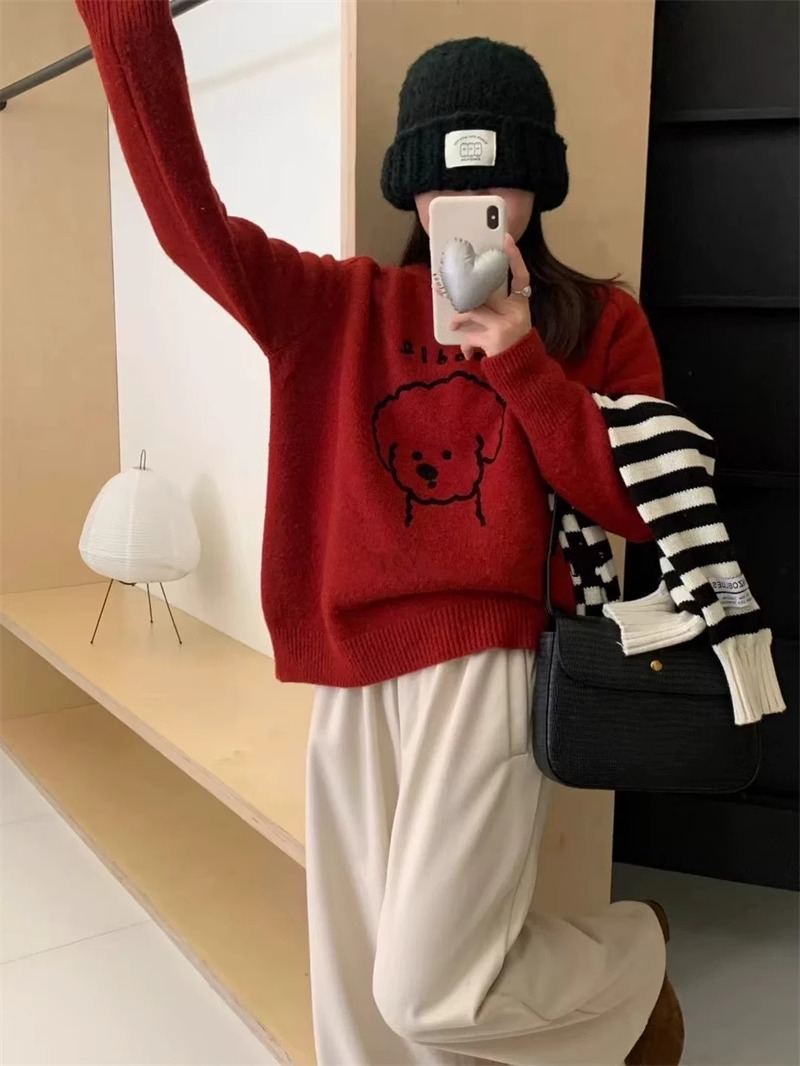 Sheep wool 2024 new loose cartoon super good-looking sweater Japanese lazy style knitted sweater