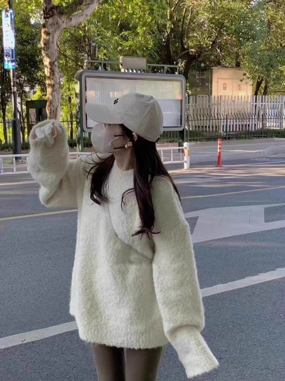 法式溫柔風軟糯圓領長袖套頭毛衣女秋冬寬鬆百搭針織衫慵懶風上衣