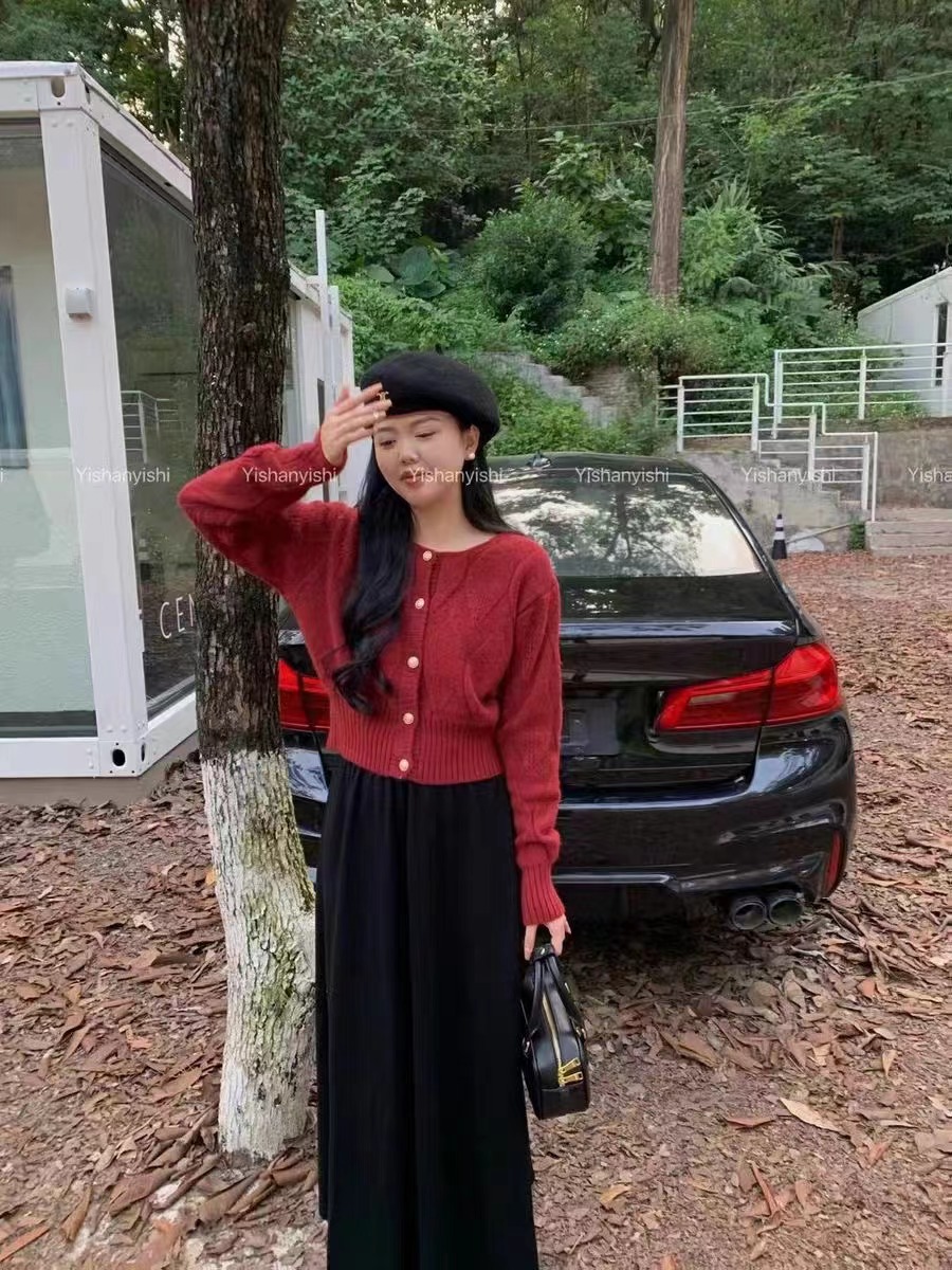衣衫衣世氣質簡約菱形針織開衫女2023秋冬新款韓版百搭圓領毛衣潮