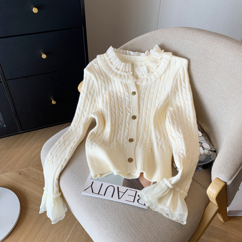 2024 spring style small fragrance style beaded pleated wear sweater women's sweet zodiac year red twist knitted sweater top
