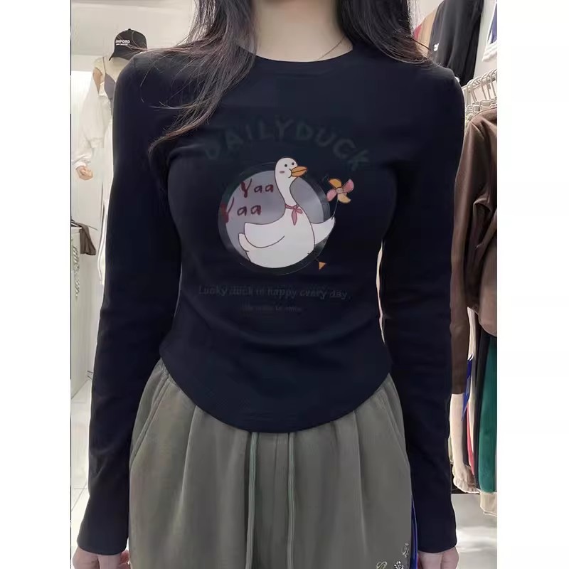 美式不規則內搭打底衫女春季新款修身顯瘦外穿德絨長袖t恤上衣