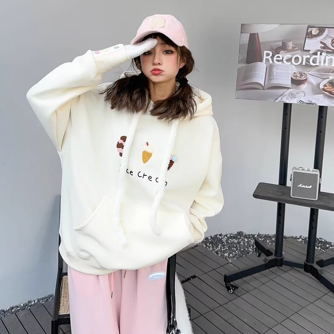 Original workmanship and design autumn and winter hooded sweatshirt for women 2023 autumn and winter casual fashion versatile velvet sweatshirt