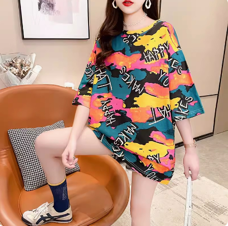 韓版大碼歐貨潮上衣服半袖體恤T恤女夏裝2024新款短袖寬鬆中長款
