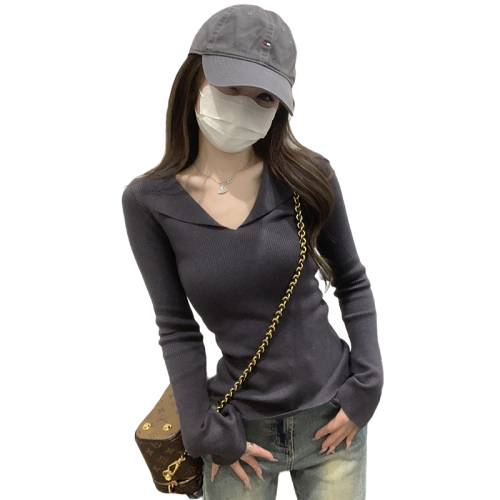 Actual shot #V-neck sweater for women, new early autumn and winter sweater with bottoming, western style, age-reducing and slimming long-sleeved top