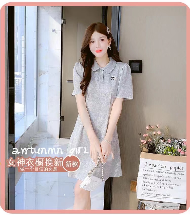 polo連衣裙女小個子2023夏裝新款小眾設計感收腰高級感a字短裙子