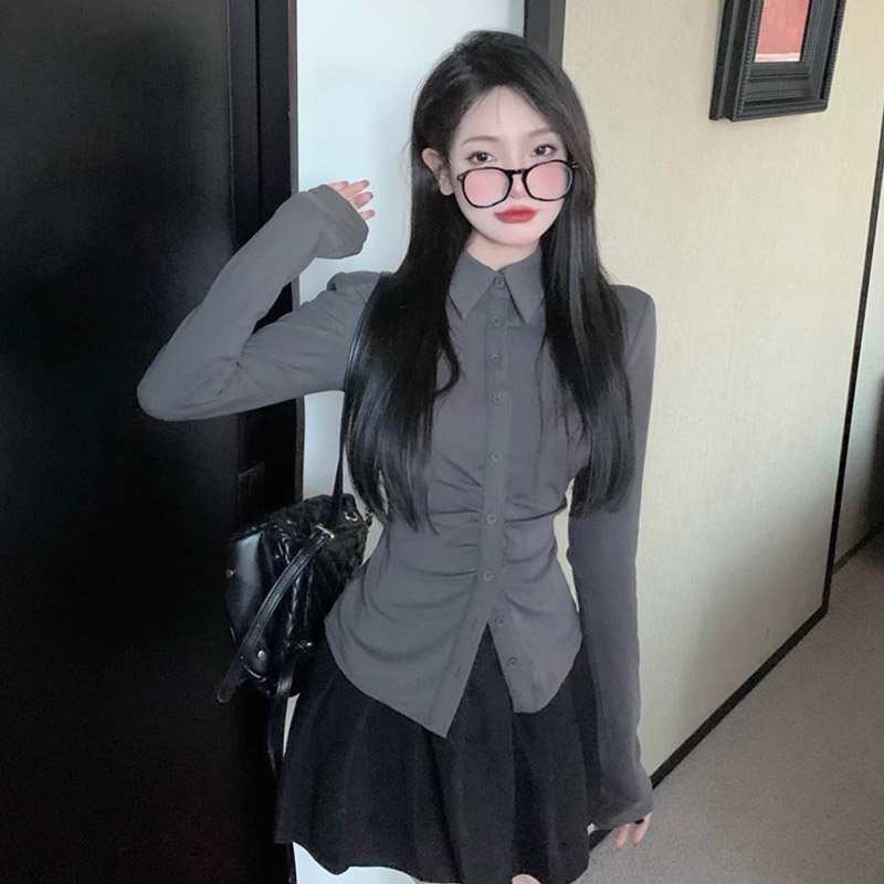 春秋純欲風收腰襯衫女性感長袖襯衣設計感辣妹顯瘦上衣