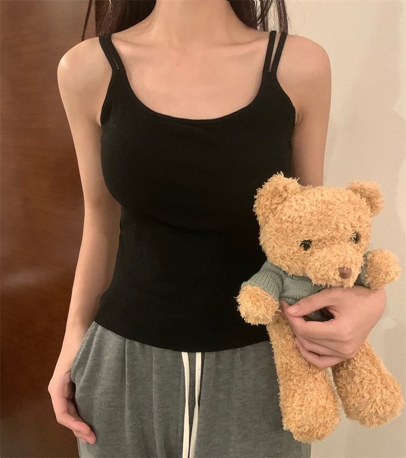 實拍~單面絨一體細帶聚攏上托秋冬打底吊帶背心女