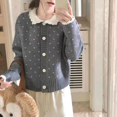 Yoursjin 純手工鈎花愛心娃娃領針織衫毛衣開衫女韓系女可愛