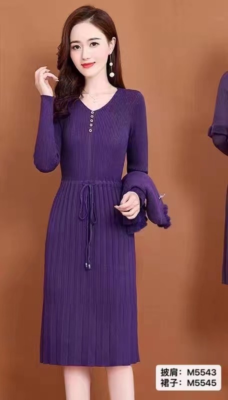 針織連衣裙女秋冬季修身法式名媛氣質兩件套裝加厚毛衣裙子