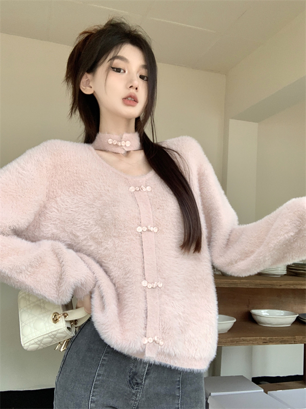 實拍設計感中國風掛脖別致小眾針織毛衣軟糯慵懶風上衣
