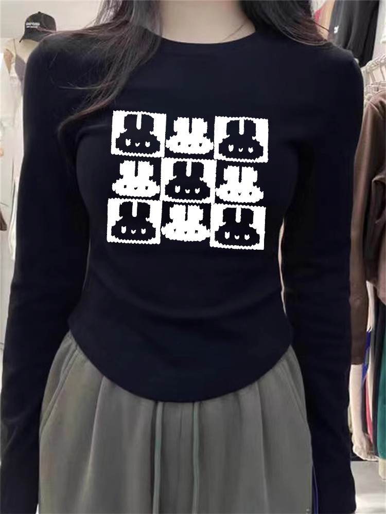 德絨印花短款上衣女正肩辣妹加絨加厚t恤打底衫秋冬新款