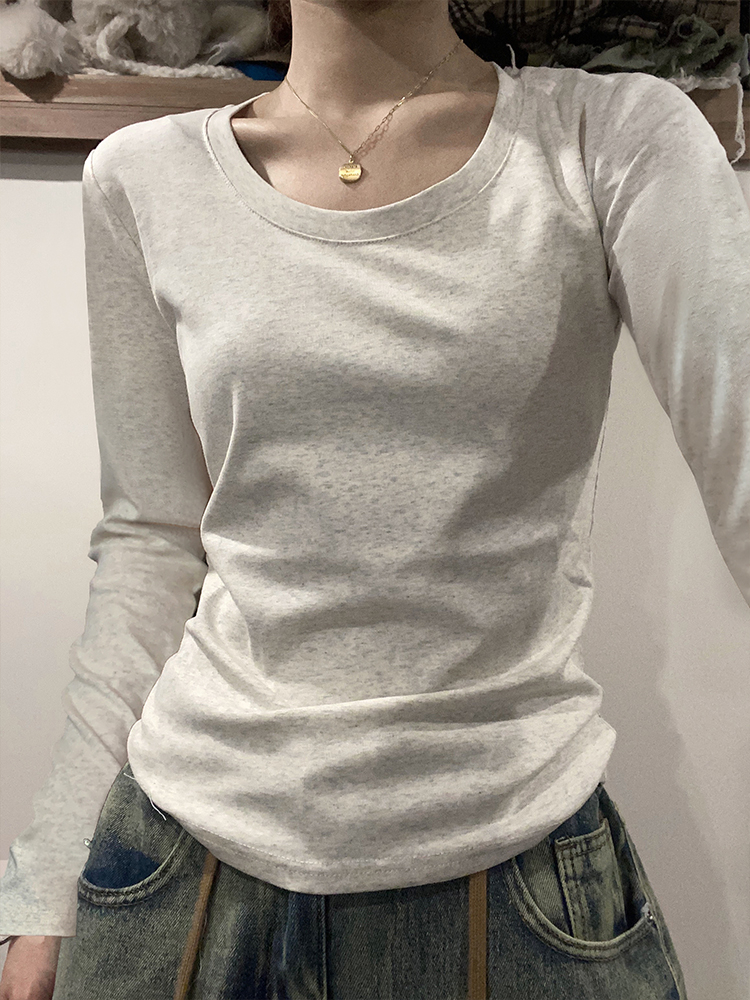 Threaded velvet solid color long-sleeved bottoming shirt for women 2024 spring new versatile slim-fitting top