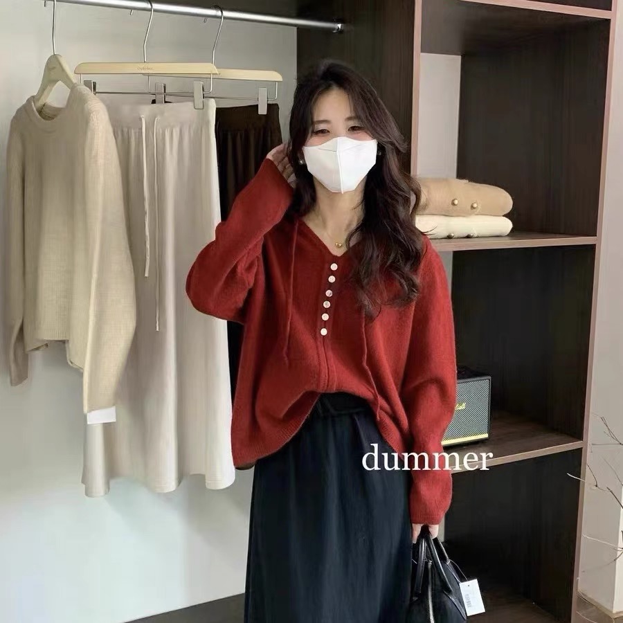 2024 Spring New Korean Style Casual Hooded Soft Waxy Loose Versatile Bottoming Sweater Women's Inner Sweater Top