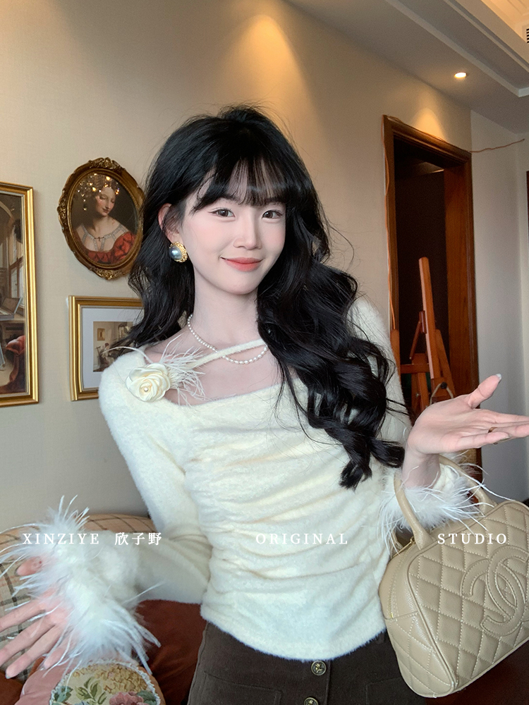 欣子野雪國公主秋冬氣質小眾設計女淨版簡約針織上衣