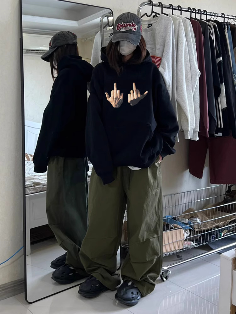 官圖華棉複合薄款310克/加絨410克秋冬裝衛衣女印花