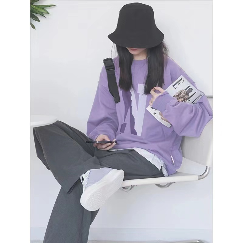 純棉華棉複合銀狐絨圓領衛衣女加厚秋冬季新款寬鬆外套潮