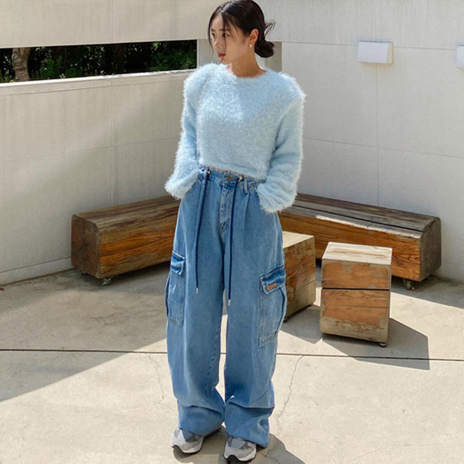 Ready-made biscuit patch workwear casual pocket jeans