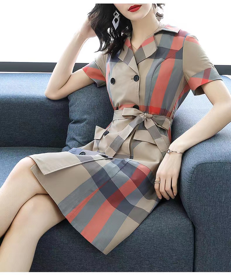 2023夏季新款女裝時尚格子襯衫裙子顯瘦寬鬆OL氣質長袖連衣裙女秋