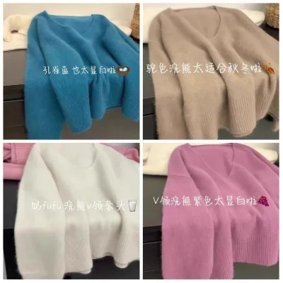 Raccoon Fur V-Neck Hooded Knit Sweater for Women - Autumn/Winter Soft and Leisure Style Loose Outerwear Long Sleeve Top