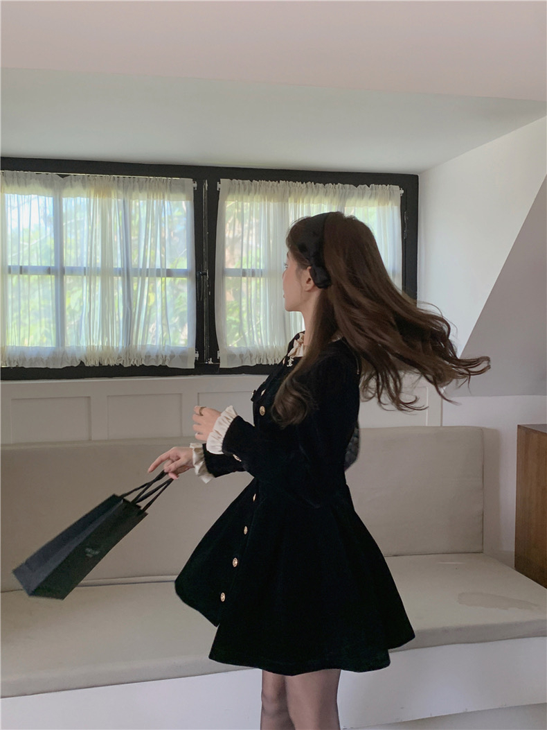 秋冬季大碼法式小香風燈芯絨連衣裙女氣質設計小個子千金裙子長袖