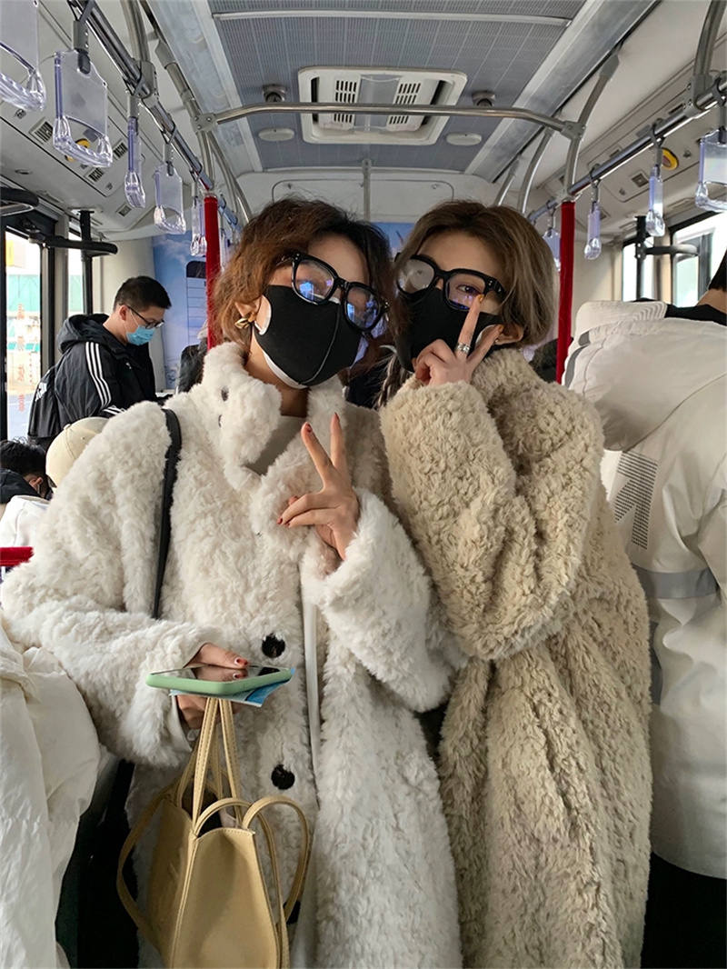 2023 Autumn and Winter New Rex Rabbit Fur Faux Fur Coat Women's Loose Thickened Lamb Fur Coat Mid-Length
