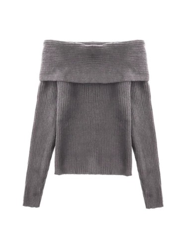 Off-shoulder lazy style one-shoulder sweater for women autumn and winter short off-shoulder high-end black one-shoulder sweater top