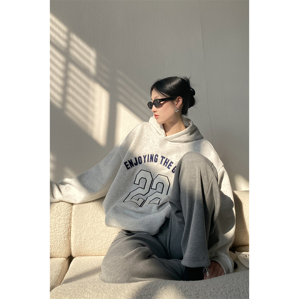 官圖華棉複合薄款310克/加絨410克秋冬裝衛衣女印花
