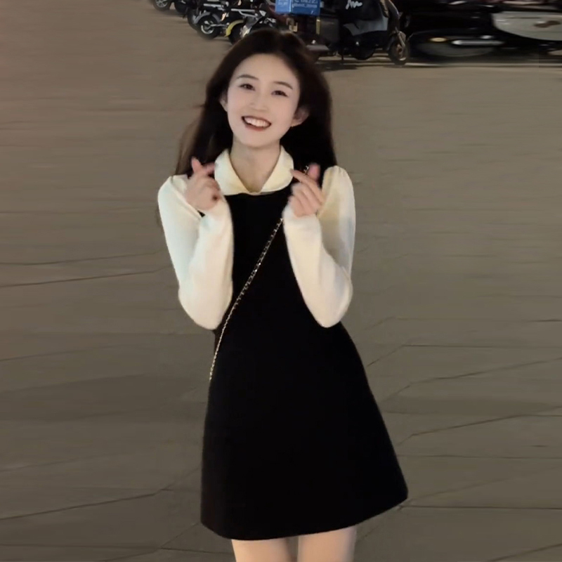 打底毛衣背心裙套裝深冬裝一整搭配小個子茶系連衣裙子女秋冬穿搭