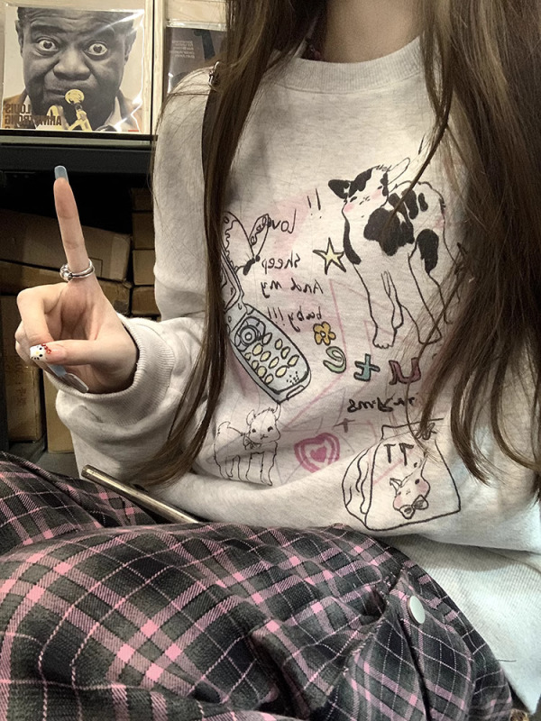 官圖 華棉複合薄款310克/加絨410克 秋冬裝衛衣女印花寬鬆大碼