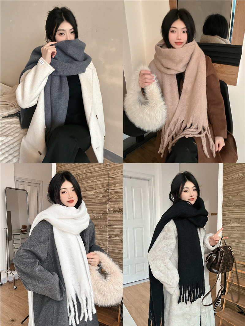 Real shot!  Winter solid color scarf imitation cashmere student shawl thickened warm scarf outer wear