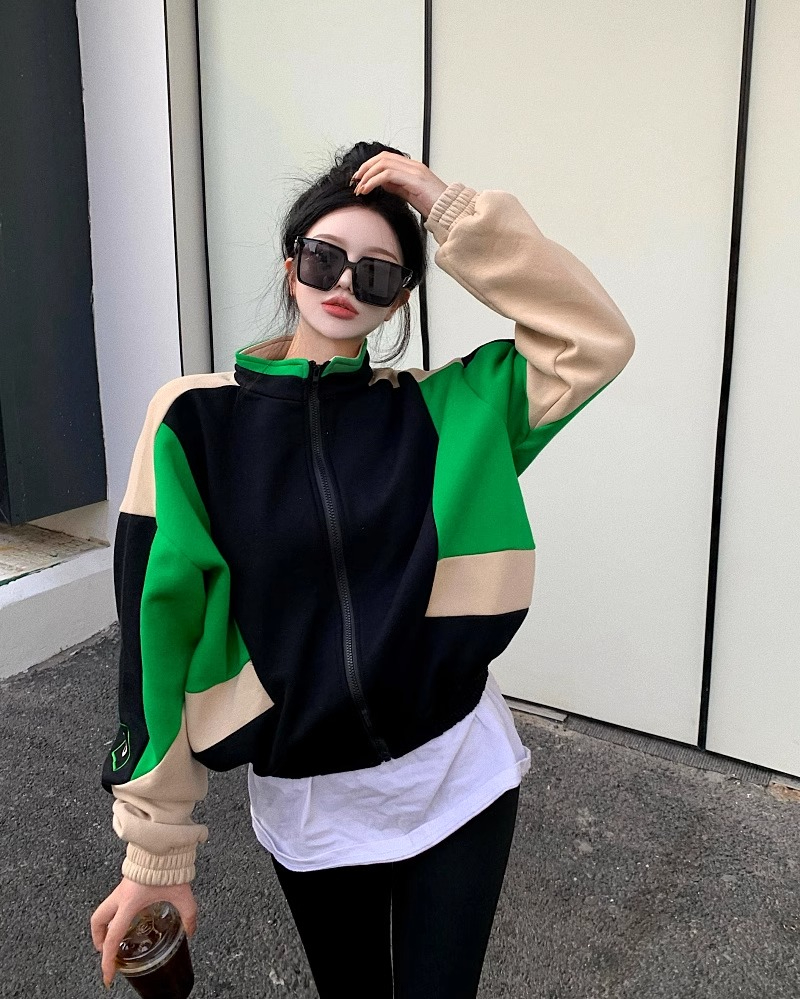 Original workmanship for small men baseball uniform jacket women's autumn and winter contrasting zipper women's color-blocked sweatshirt short jacket