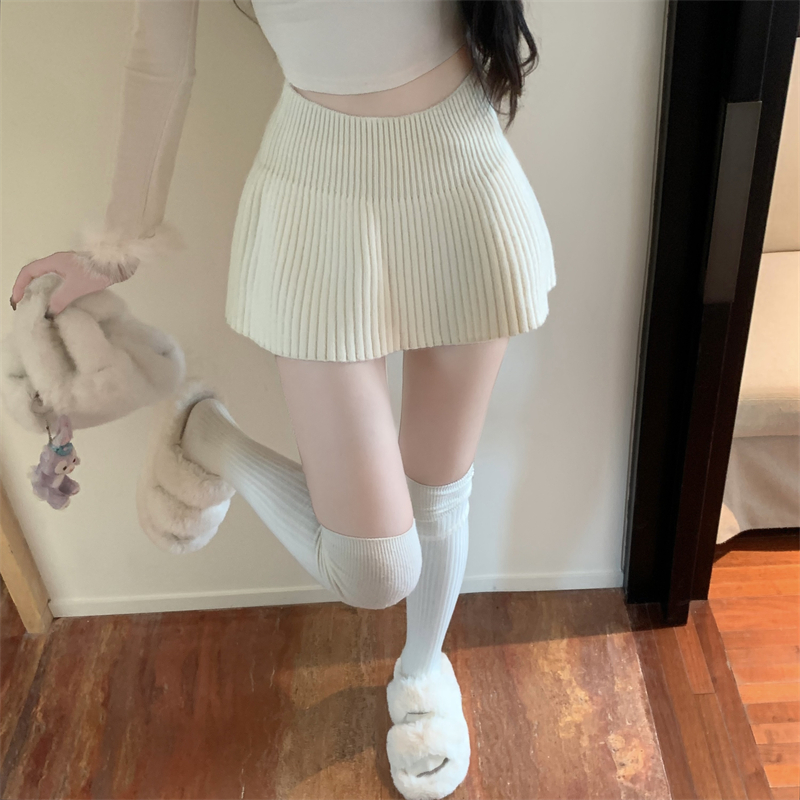 實拍~辣妹純欲針織百褶半身裙顯腿長彈力毛線性感A字超短裙子