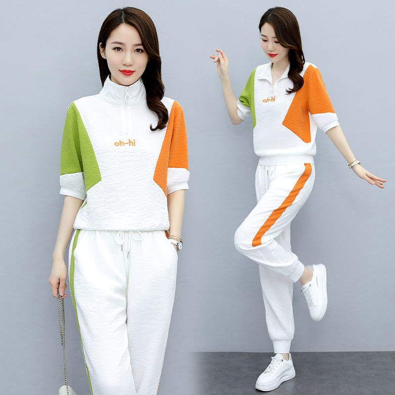 時尚套裝褲女夏裝2023新款女裝減齡洋氣運動休閒兩件套束腳褲套裝