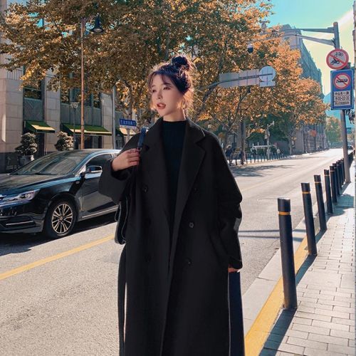 2023 popular autumn and winter mid-length over-the-knee double-sided fleece coat for women high-end simple petite woolen coat