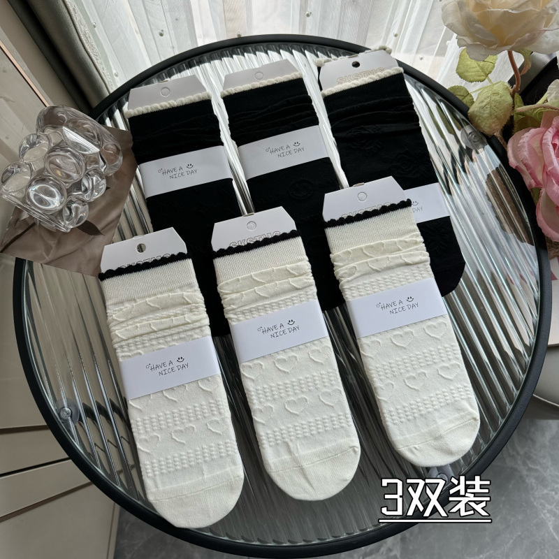 實拍韓版純色百搭襪子女中筒襪秋冬堆堆襪長襪女襪純棉3雙裝