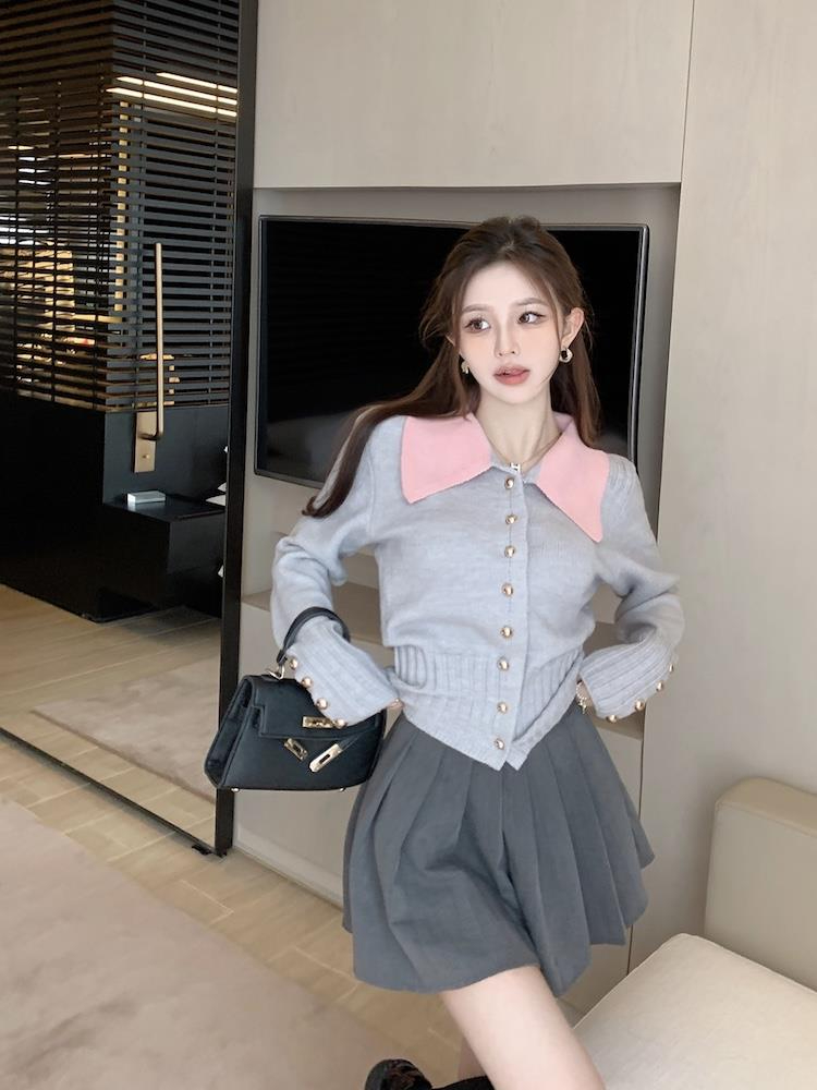 針織毛衣外套高級感超好看娃娃領秋冬裝開衫上衣女慵懶溫柔風軟糯