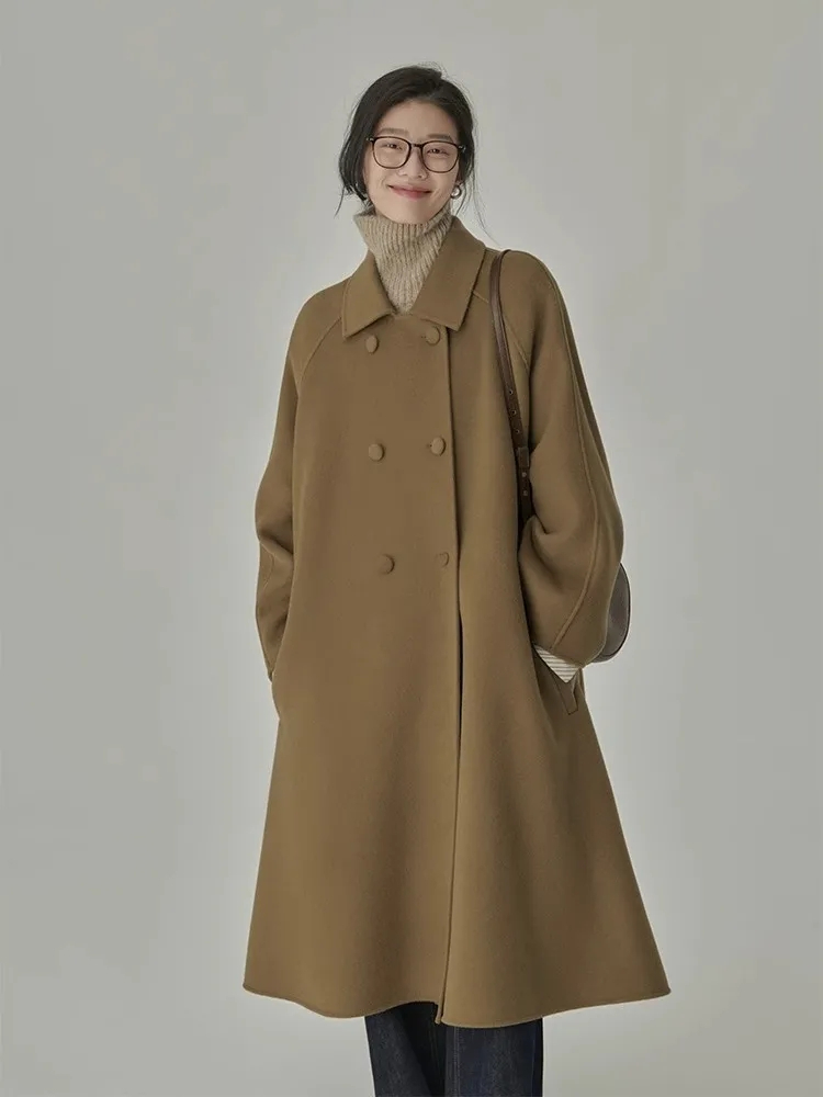 呢子大衣女中長款2023秋冬新款毛呢外套高級感赫本風氣質加厚日系