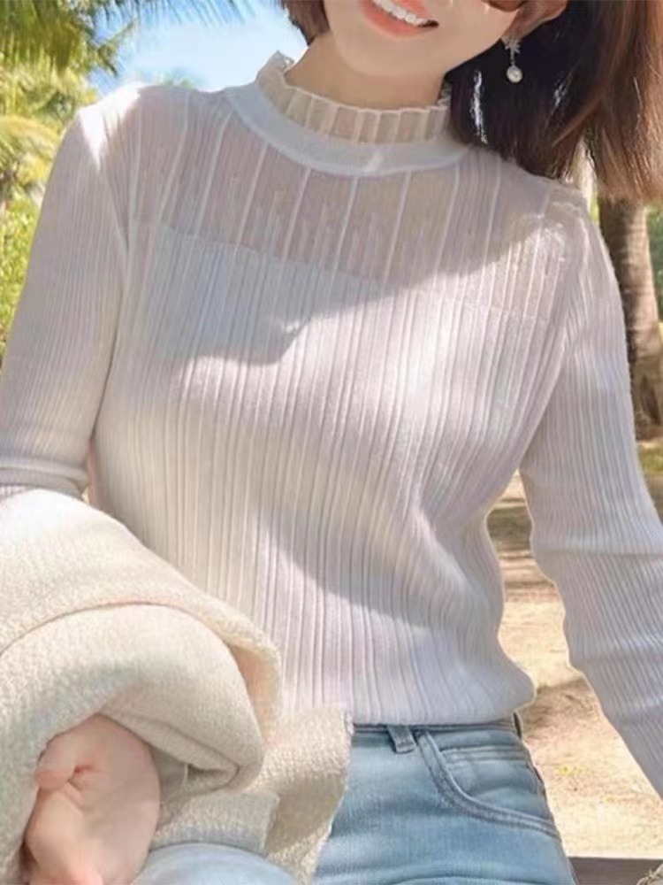 法式獨特别致小上衣蕾絲打底衫女內搭半高領毛衣針織衫羊毛衫洋氣