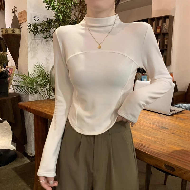 280g threaded German velvet 2024 spring and autumn new Korean style long-sleeved T-shirt women's design