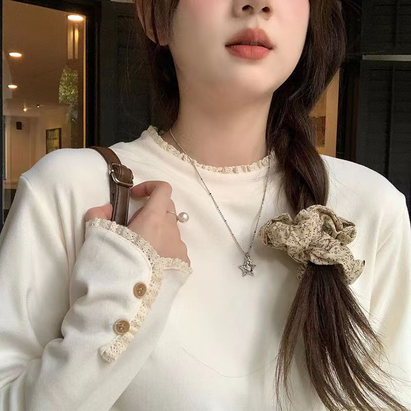 設計感小眾2024年新款打底衫女韓版甜美內搭蕾絲拼接T恤百搭上衣