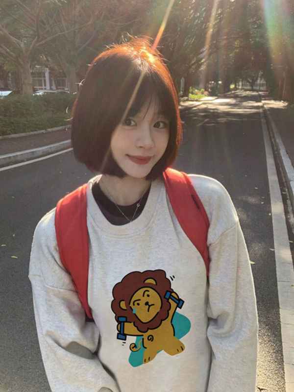 設計感小眾上衣oversize冬季2023新款加絨加厚美式高街圓領衛衣女