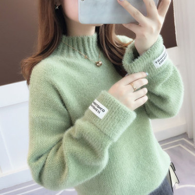 Real shot of 2023 autumn and winter new imitation mink velvet half turtleneck pullover chenille loose thickened lazy sweater