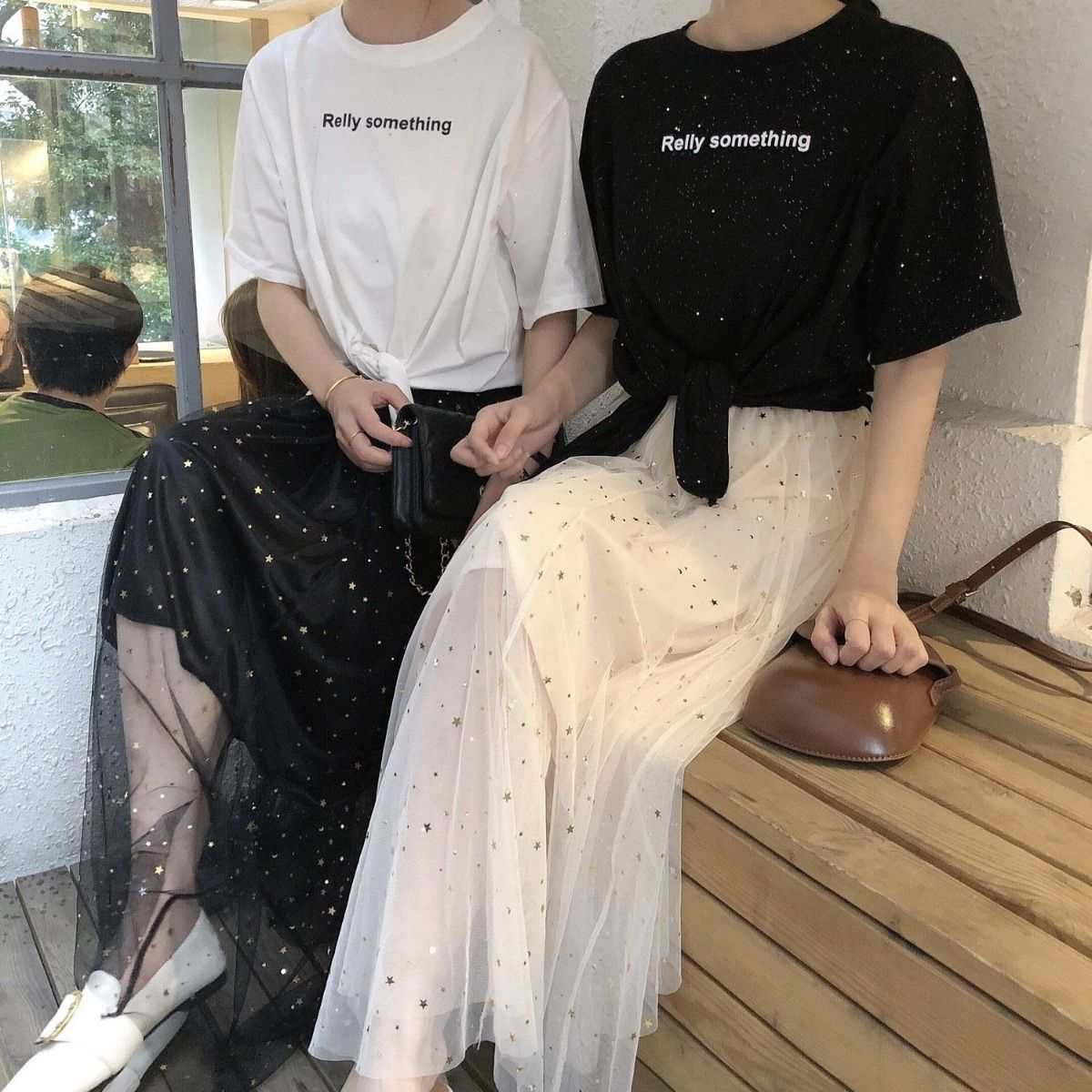 歐美個性設計感blingbling閃閃字母印花綁結寬鬆短袖T恤女