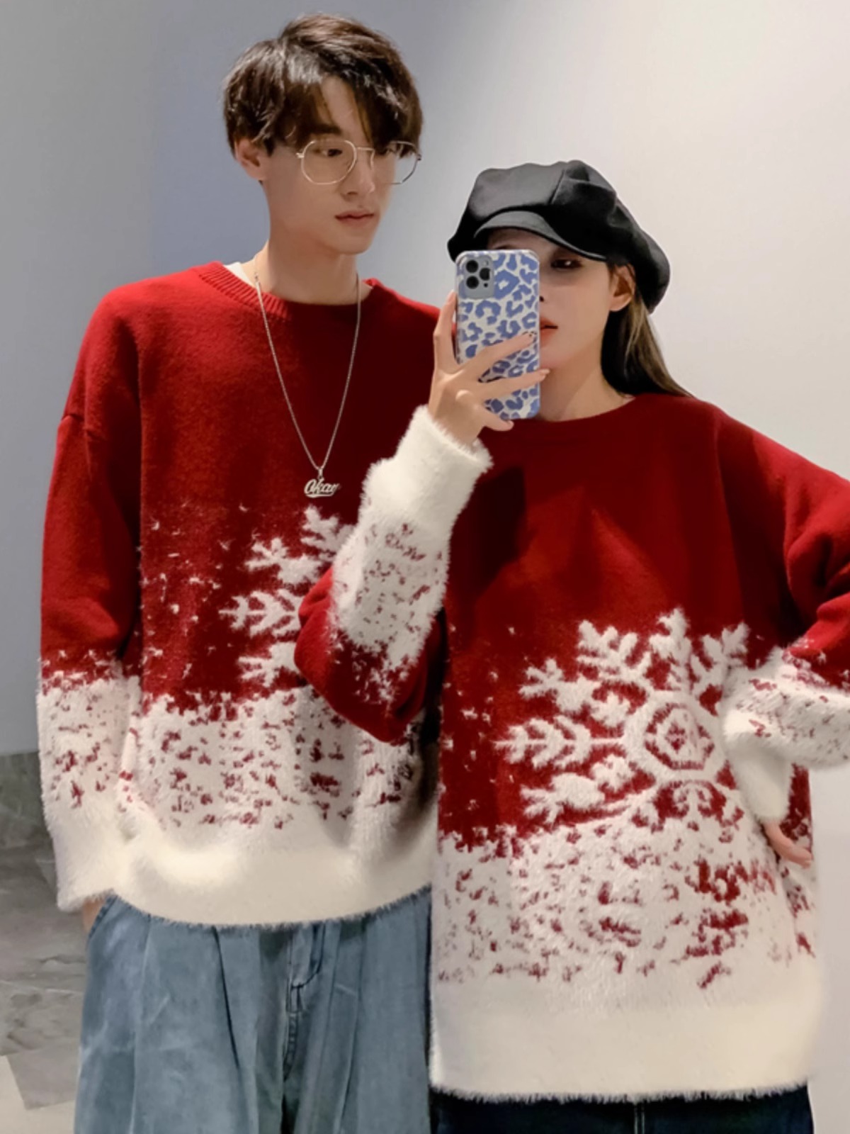 聖誕款毛衣男圓領紅色新年情侶裝秋冬2023新款奶fufu慵懶風高級感